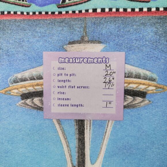 Vintage JERZEES White Cut Off Sweatshirt Size M Tank Seattle Space Needle Vest - Picture 4 of 7